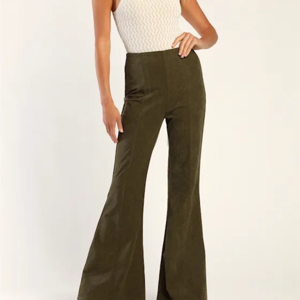 Lulus Olive Green Corduroy Flared Pants